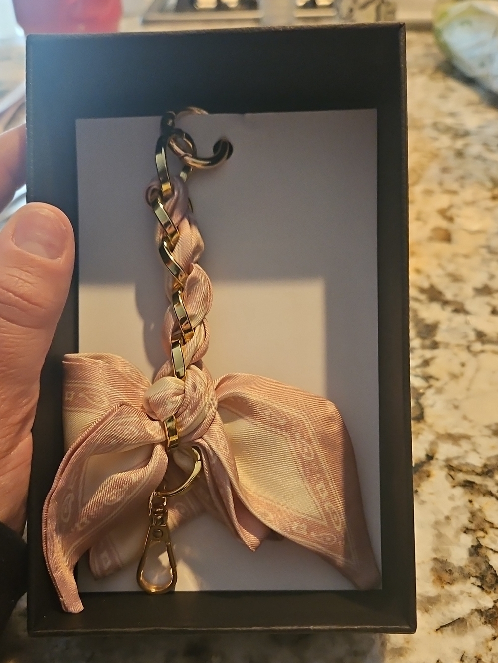 Silk Bow Chain Keychain – Pink